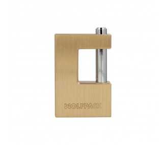 Candado Cuadrado Latón Persiana Ancho 70 mm. Alta Seguridad, Antirrobo Puertas, Contenedores, Trasteros, 2 Llaves