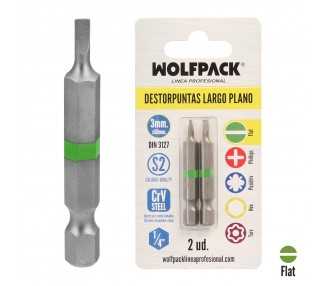 Puntas Destornillador Largo Plano 3 mm. (2 Piezas). Acero S2 al Cromo Vanadio. Puntas Hexagonales, Destorpuntas,