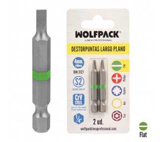 Puntas Destornillador Largo Plano 4 mm. (2 Piezas). Acero S2 al Cromo Vanadio. Puntas Hexagonales, Destorpuntas,