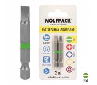 Puntas Destornillador Largo Plano 6 mm. (2 Piezas). Acero S2 al Cromo Vanadio. Puntas Hexagonales, Destorpuntas,