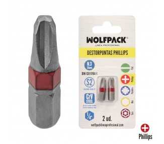 Puntas Destornillador Phillips Nº 3 (2 Piezas). Acero S2 al Cromo Vanadio. Puntas Hexagonales, Destorpuntas,