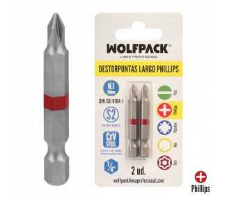 Puntas Largas Destornillador Phillips Nº 1 (2 Piezas). Acero S2 al Cromo Vanadio. Puntas Hexagonales, Destorpuntas,