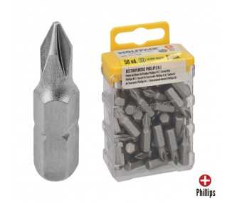 Puntas Destornillador Phillips Nº 1 (50 Piezas). Acero S2 al Cromo Vanadio. Puntas Hexagonales, Destorpuntas,