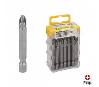 Puntas Largas Destornillador Phillips Nº 2 (20 Piezas). Acero S2 al Cromo Vanadio. Puntas Hexagonales, Destorpuntas,