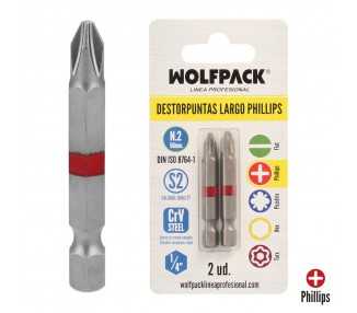 Puntas Largas Destornillador Phillips Nº 2 (2 Piezas). Acero S2 al Cromo Vanadio. Puntas Hexagonales, Destorpuntas,