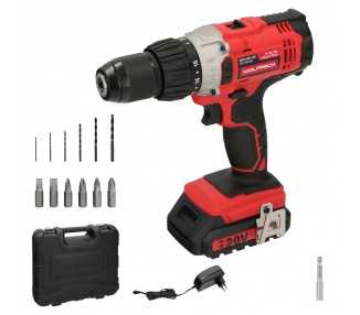 Taladro Atornillador 20 V. Con 2 Velocidades y Percutor. Bateria 2 Ah. Par Apriete 50 Nm.