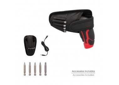 Atornillador 4 V. Con Led, Funda y 5 Destorpuntas, Bateria Recargable USB