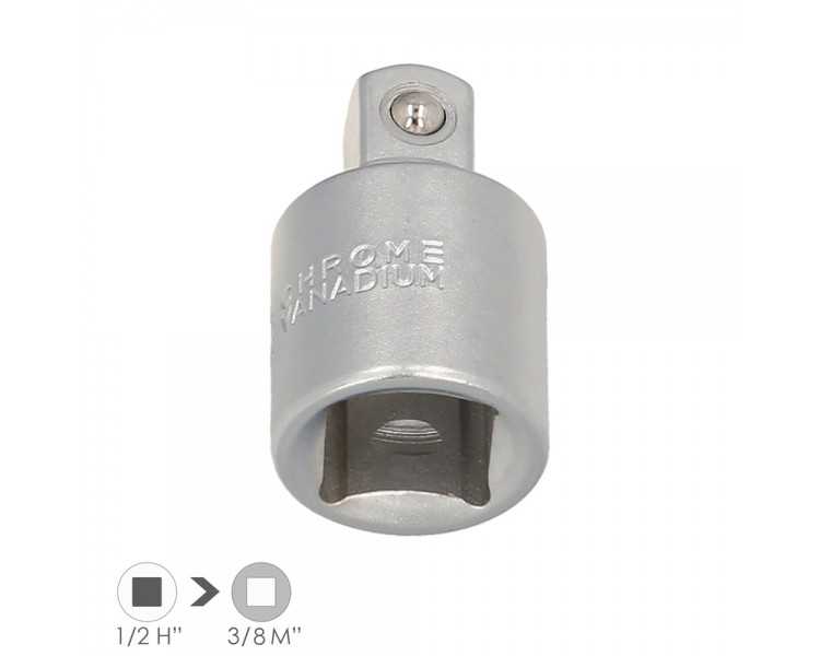 Adaptador Reductor  1/2" Hembra A 3/8" Macho Acero Cromo Vanadio, Aristas Redondas, Reductor Carraca,