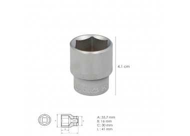 Llave Vaso 1/2" Hexagonal 26 mm. Perfil de 6 caras. Acero Cromo Vanadio, Aristas Redondas