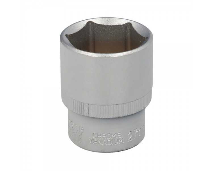 Llave Vaso 1/2" Hexagonal 27 mm. Perfil de 6 caras. Acero Cromo Vanadio, Aristas Redondas