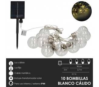 Guirnalda Solar 10 Bombillas / 50 Micro Leds Luz Calida. Bateria Recargable Uso en Exteriores / Interiores Ip44