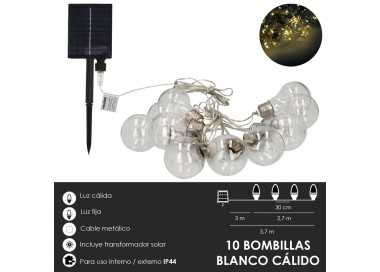 Guirnalda Solar 10 Bombillas / 50 Micro Leds Luz Calida. Bateria Recargable Uso en Exteriores / Interiores Ip44