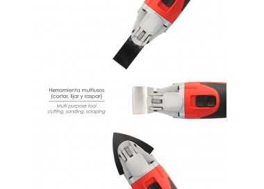 Herramienta Multifuncion Oscilante 300 Watt. Con Accesorios 23.000 R.P.M. Variador Velocidad, Cambio Rapido Hoja, Cortar, Lijar