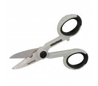 Tijeras Electricista 140 mm. Mango TPR No tension. Hojas Acero Inoxidable, Ergonomicas, Tijeras Cortar Cable, Pelacables