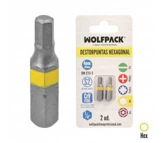 Puntas Destornillador Hexagonal 4,0 mm. (2 Piezas). Acero S2 al Cromo Vanadio. Puntas Hexagonales, Destorpuntas,