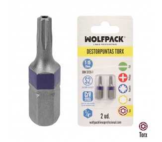Puntas Destornillador Torx 15 Inviolable (2 Piezas). Acero S2 al Cromo Vanadio. Puntas Hexagonales, Destorpuntas,