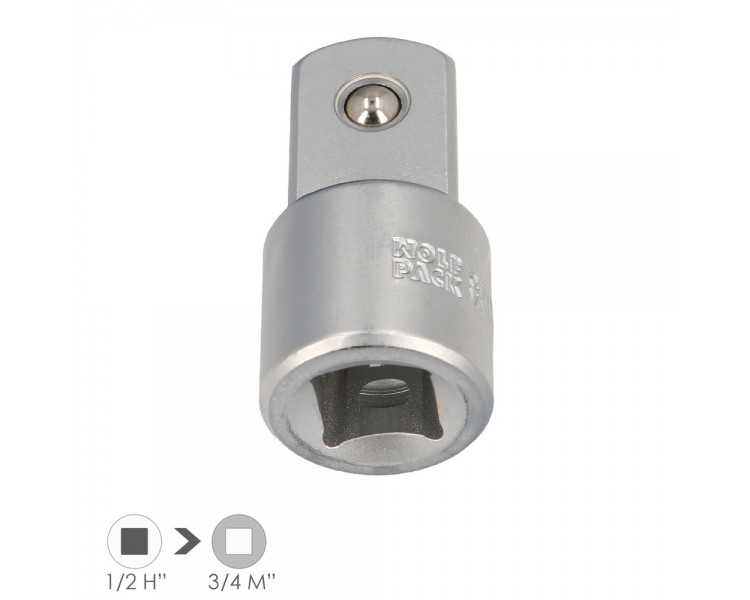 Adaptador Aumentador 1/2" Hembra A 3/4" Macho Acero Cromo Vanadio, Aristas Redondas, Reductor Carraca,