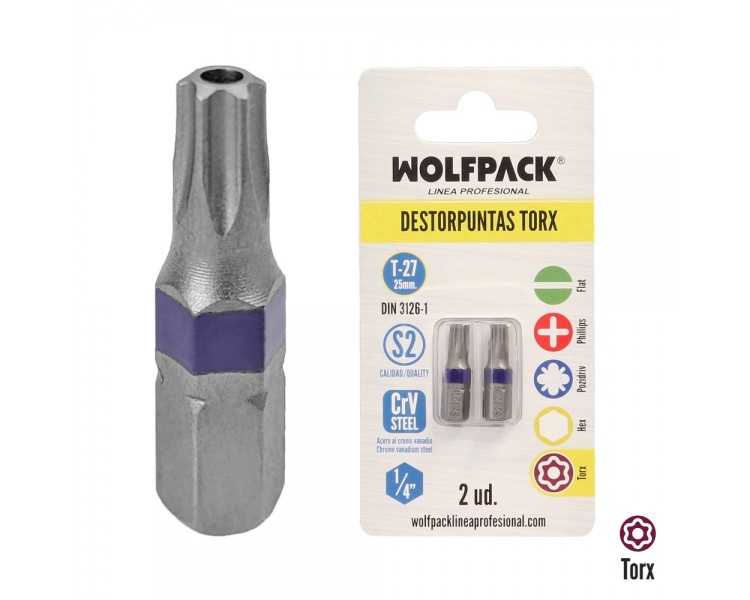 Puntas Destornillador Torx 27 Inviolable (2 Piezas). Acero S2 al Cromo Vanadio. Puntas Hexagonales, Destorpuntas,