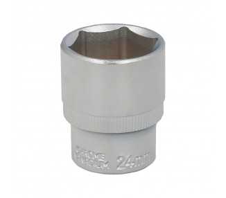 Llave Vaso 1/2" Hexagonal 24 mm. Perfil de 6 caras. Acero Cromo Vanadio, Aristas Redondas
