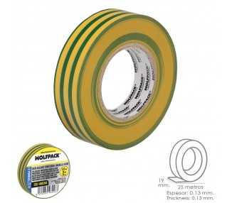 Cinta Aislante Profesional Amarilla/Verde Espesor 0.13 mm. Ancho 19 mm. Rollo 25 Metros Cinta Electricista, Cinta Aislante Cable