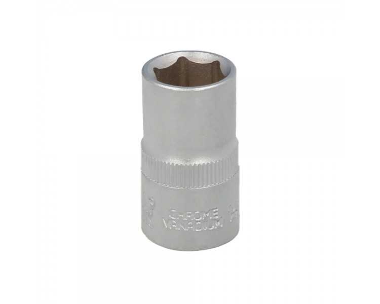 Llave Vaso 1/2" Hexagonal 15 mm. Perfil de 6 caras. Acero Cromo Vanadio, Aristas Redondas