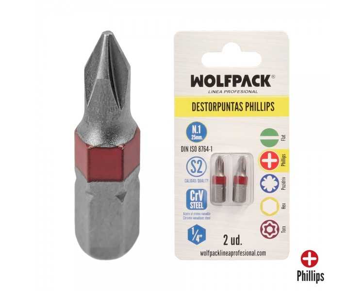 Puntas Largas Destornillador Phillips Nº 1 (2 Piezas). Acero S2 al Cromo Vanadio. Puntas Hexagonales, Destorpuntas,