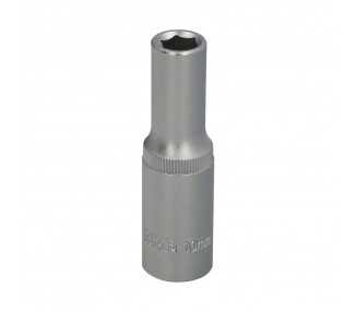 Llave Vaso 1/2" Hexagonal Larga 10 mm. Perfil de 6 caras. Acero Cromo Vanadio, Aristas Redondas