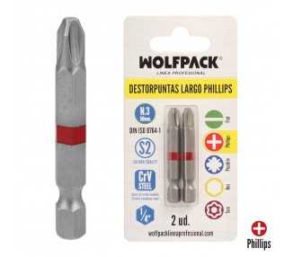 Puntas Largas Destornillador Phillips Nº 3 (2 Piezas). Acero S2 al Cromo Vanadio. Puntas Hexagonales, Destorpuntas,