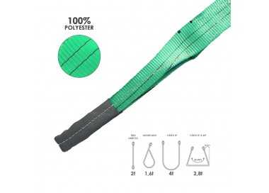 Eslinga Plana Doble Banda 2.000 Kg. Factor Seguridad 7:1, Longitud: 4 Metros Ancho 6 cm. 100% Poliester. Color Verde