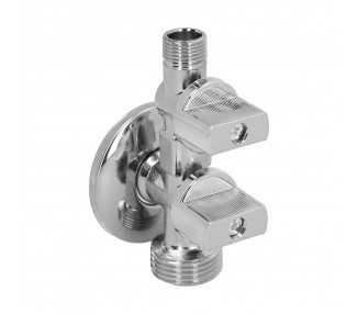 Llave De Escuadra Doble Salida 3/4" y 3/8". Entrada De 1/2". Llave De Paso Doble, Llave Angular Doble, Toma Lavadora Doble.