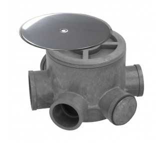 Bote Sifónico PVC Tuberias Ø 110 mm. Salidas Ø 50 y 40 mm. Altura 105 mm.