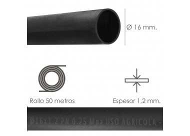 Tuberia De Riego Por Goteo Ø 16 mm. Espesor Tubo 1,2 mm. Uso Agricola 50 Metros