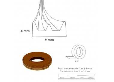 Burlete Caucho Marron Rollo 6 Metros. x 9 mm. Sellador Ventanas y Puertas. Aisla Del Ruido. Para Umbrales de 1 A 3,5 mm.