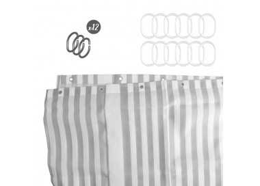 Cortina Ducha Rayas Blancas 180x200 cm. Impermeable