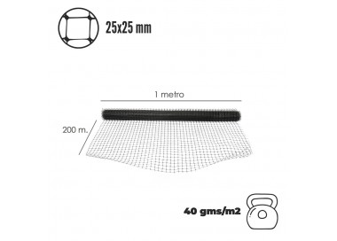 Malla Protectora BOP 25 x 25 mm. 40gms/m2. 1 m.  x 200 m.