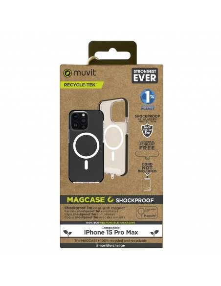 Funda muvit recycletek magsafe shockproof 3m para apple iphone 15 pro max transparente - negra