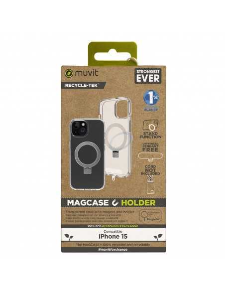 Funda muvit recycletek magsafe + soporte para iphone 15 transparente