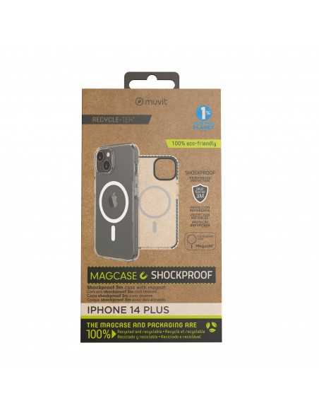 Funda muvit recycletek magsafe shockproof 3m para apple iphone 14 plus transparente - negra