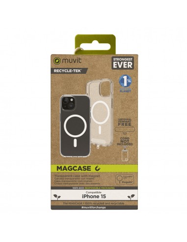 Funda muvit recycletek magsafe para apple iphone 15 transparente