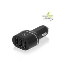 Cargador usb ewent para coche - 3 puertos - 24w - smart ic - negro