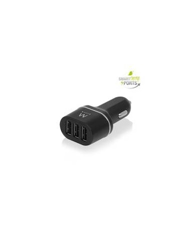 Cargador usb ewent para coche - 3 puertos - 24w - smart ic - negro