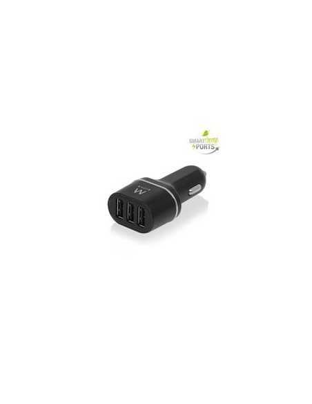 Cargador usb ewent para coche - 3 puertos - 24w - smart ic - negro