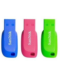Memoria usb 2.0 sandisk 32gb cruzer blade pack 3 azul - verde - rosa