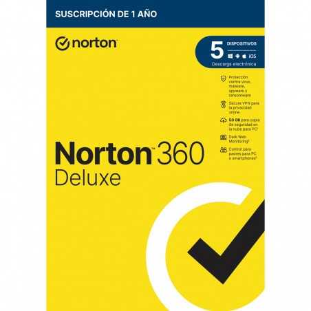 Antivirus norton 360 deluxe 50gb espaÃ±ol 1 usuario 5 dispositivos 1 aÃ±o caja generic rsp mm gum