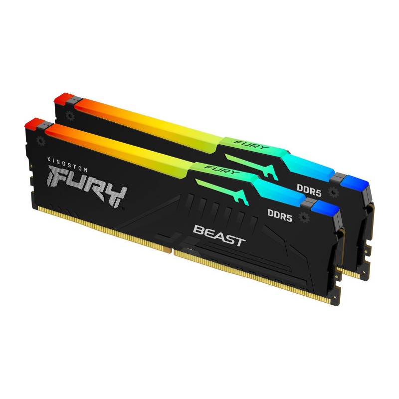 Memoria ram ddr5 16gb 2x8gb kingston - 5200mhz - pc5 41600 - fury beast rgb - cl40 - 1.25v