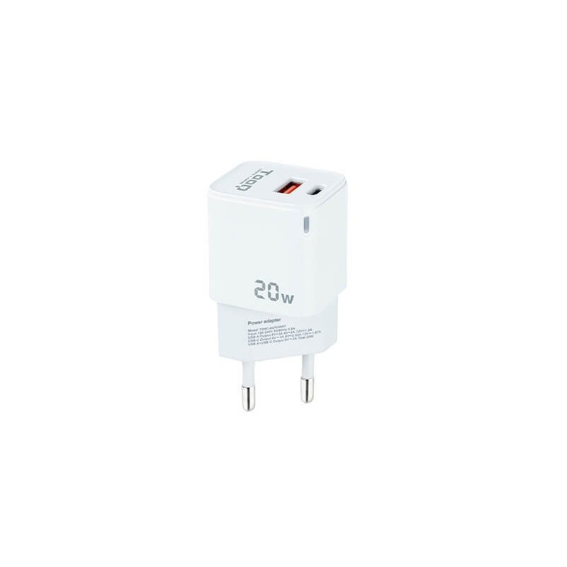 Cargador de pared tooq doble usb - c + usb a blanco 20w