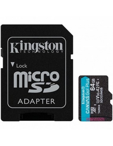 Memoria micro sdxc 64gb kingston canvas go uhs - i cl10 r: 170mb - s w:70mb - s + adaptador sd