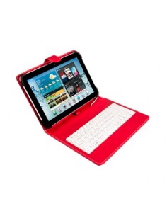Funda universal silver ht para tablet 9 - 10.1 pulgadas + teclado con cable micro usb rojo - blanco