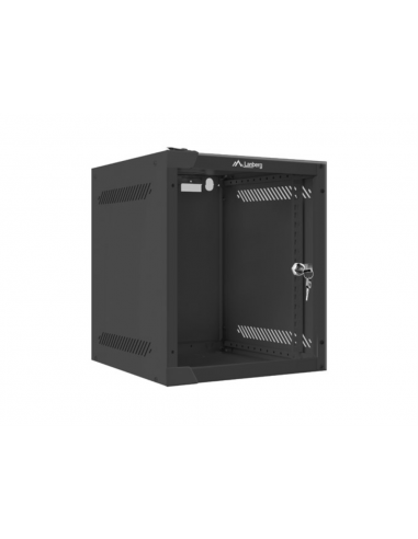 Armario lanberg mural rack 10 pulgadas 6u - 280x310 flat pack negro puerta cristal