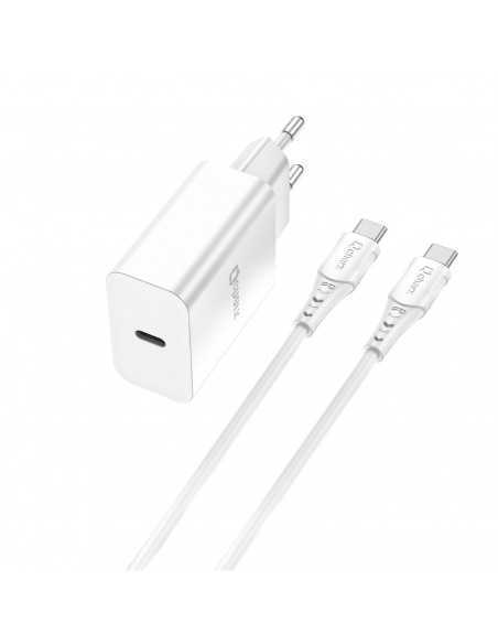 Kit cargador qcharx chronos 3a 20w puerto pd + cable tipo c a tipo c blanco